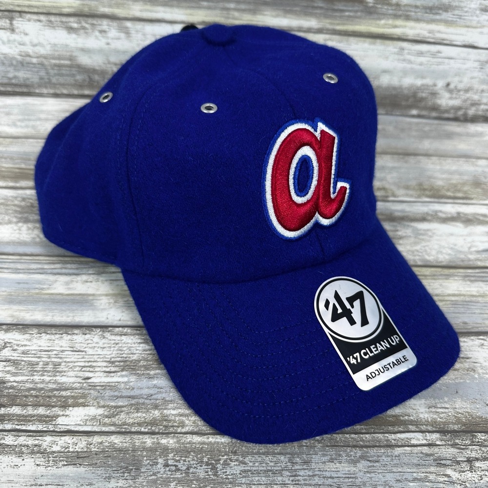 Atlanta Braves Wooly '47 Clean Up Cooperstown Wool Hat Mens Strapback Blue NEW‎